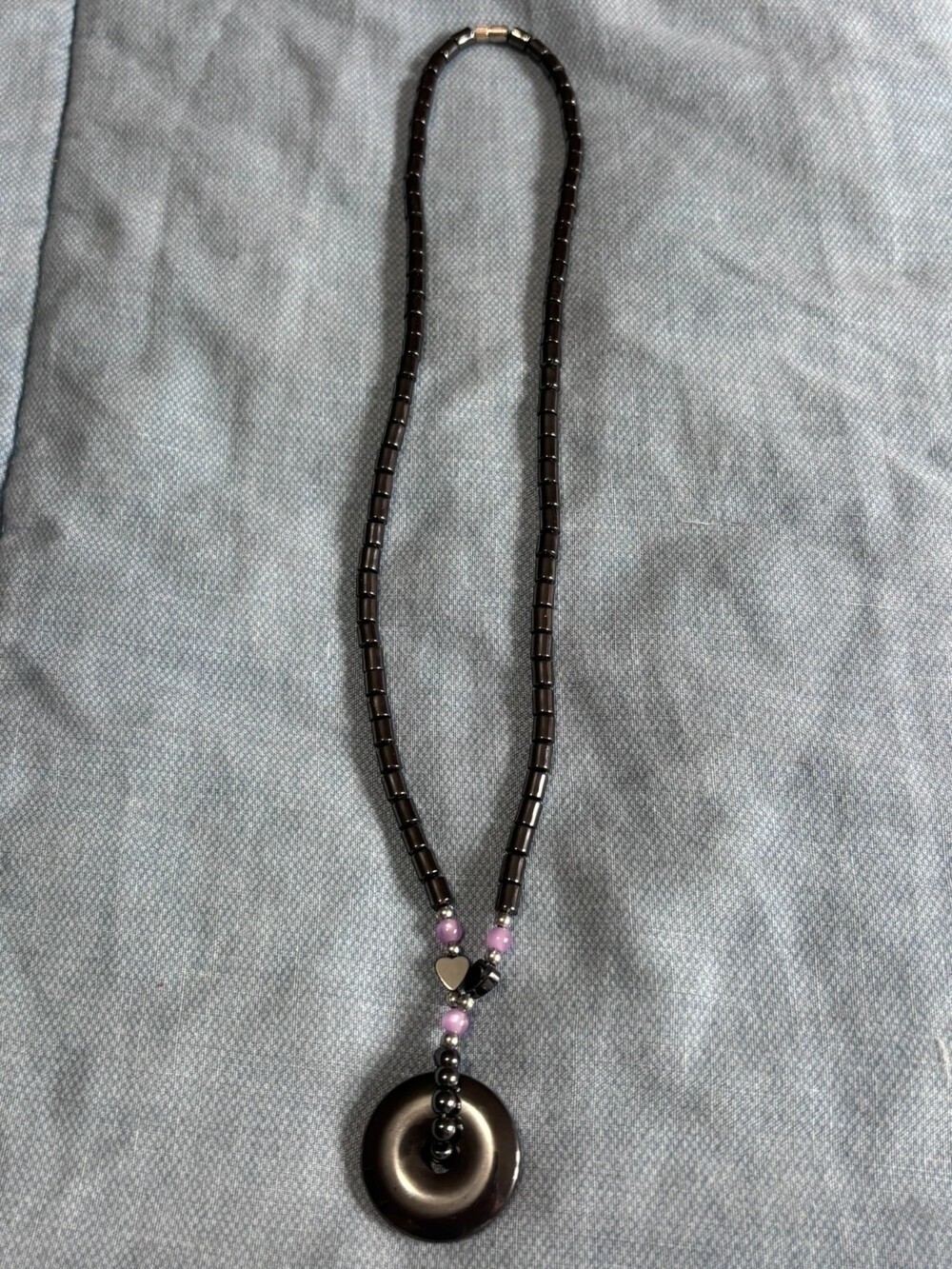 Handmade Hemtite & Pink Jade Y Necklace
